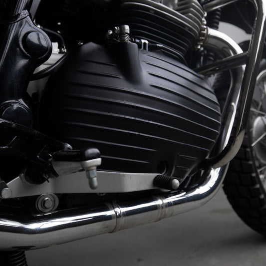 Bonvent engine cover installed on Royal Enfield Interceptor 650 custom scrambler build