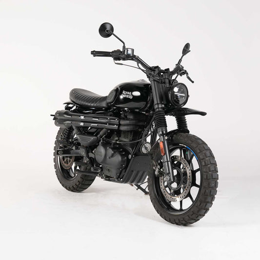 Royal Enfield Hunter 350 scrambler build with high front mudguard installed