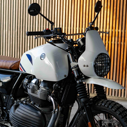 Rally Style Tank Cover for Royal Enfield Interceptor 650, perfect for adventure aesthetics