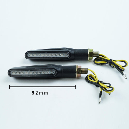 Strip Scrambler LED turn signals with EMARK certification for custom motorcycle builds