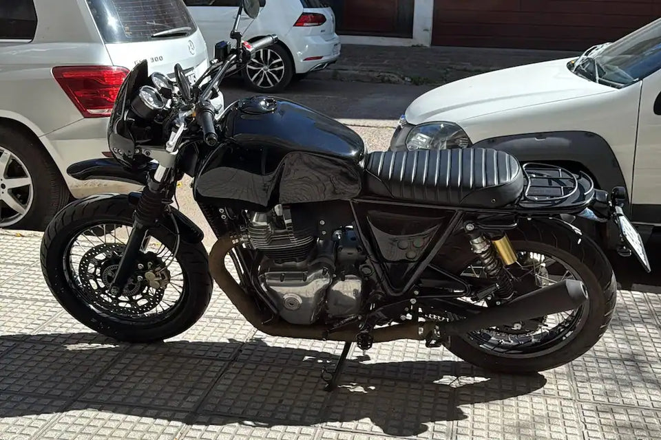 Royal Enfield Interceptor 650 in Spain fitted with Interceptor 650 & Bear 650 Tank Cover for Scrambler Builds, Interceptor 650 Modular Seat Kit – Solo & Duo Setup for GT 650, GT 650 & Interceptor 650 Rear Loop Frame Cover