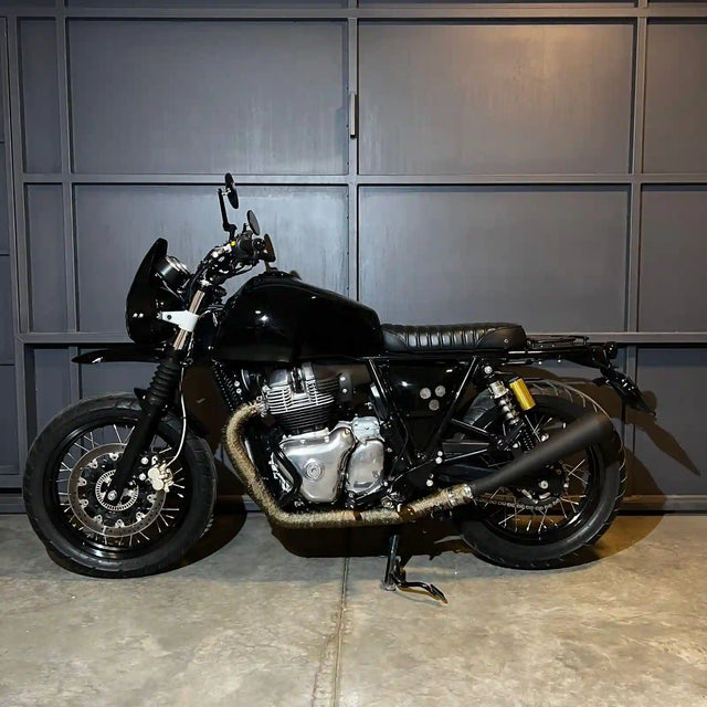 Royal Enfield Interceptor 650 in Australia fitted with Headlight Cowl for Interceptor 650 & GT 650, Interceptor 650 High Front Mudguard for Scrambler Builds, GT 650 & Interceptor 650 Café Racer Side Panels