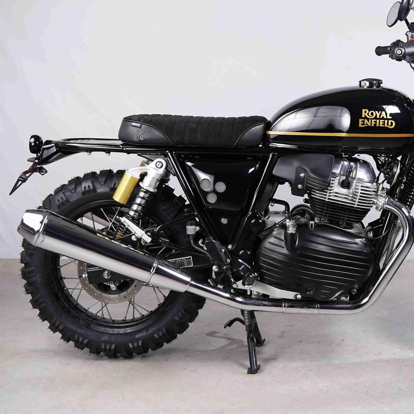 Bonvent black suede single seat installed on Royal Enfield Interceptor 650 and Continental GT 650