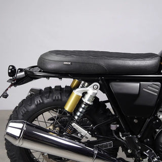 Banco café racer preto com costuras em diamante para Royal Enfield Interceptor 650 e Continental GT 650