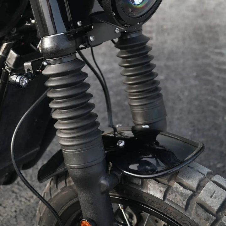 Detail of the rounded vintage front mudguard fitted to a Triumph Bonneville