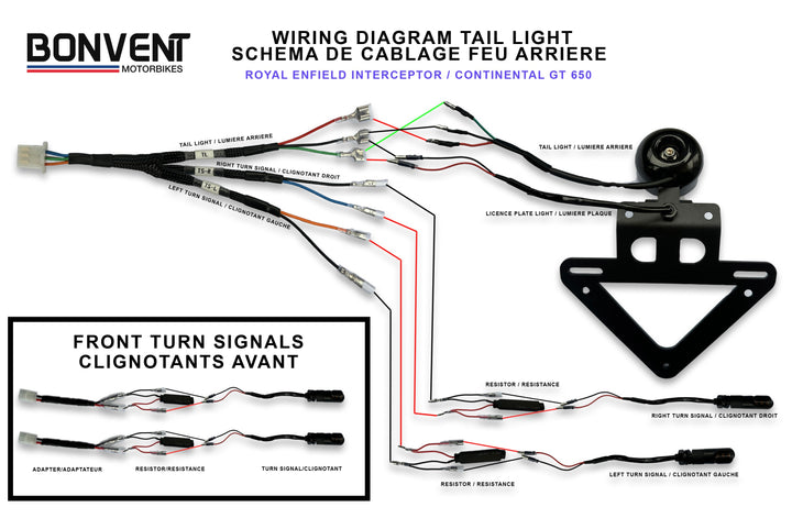 Royal Enfield rear light and turn signal wiring diagram for adapter installation