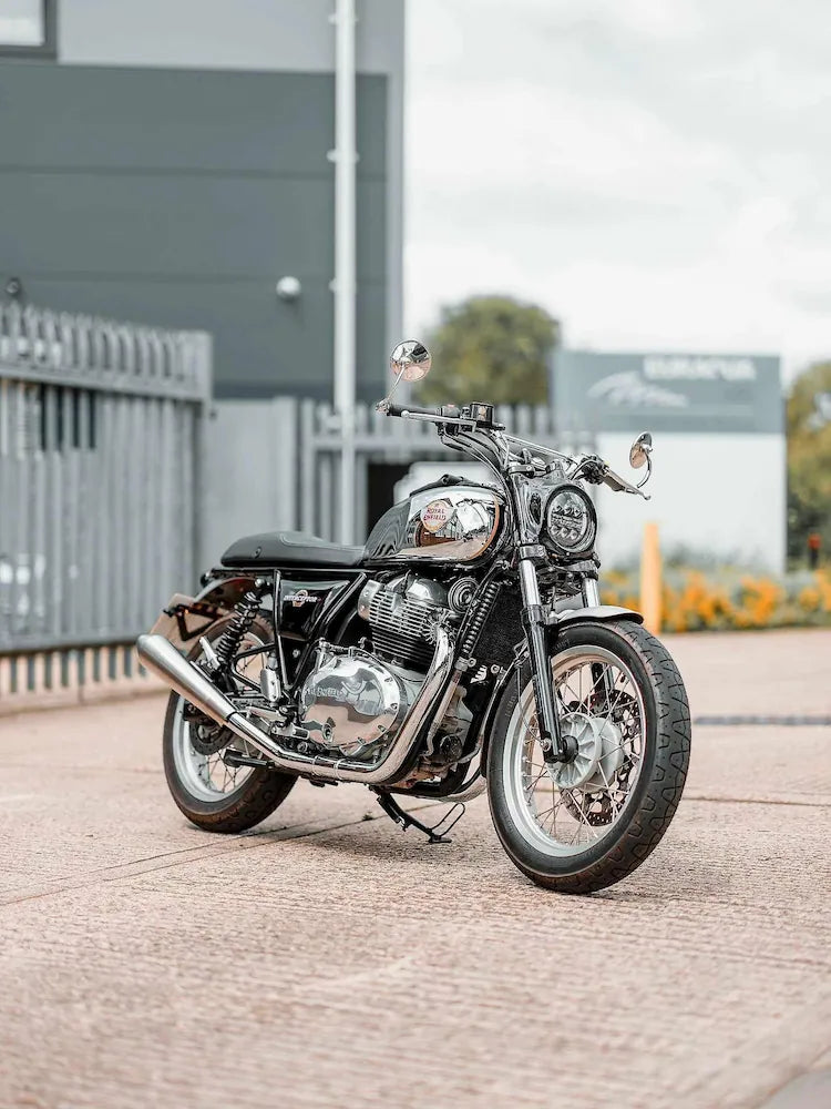 Royal Enfield Interceptor 650 in United Kingdom fitted with LED Headlight Cowl for Interceptor 650, Interceptor 650 & GT 650 Front Indicator Brackets for M8/M10 Turn Signals