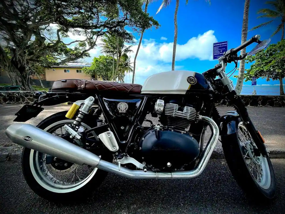 Hawaï Located's Royal Enfield Continental GT 650 in United States fitted with Interceptor 650 Modular Seat Kit – Solo & Duo Setup for GT 650, GT 650 & Interceptor 650 Rear Loop Frame Cover, Interceptor 650 Tail Tidy & GT 650 Tail Light Kit – E-mark / CE