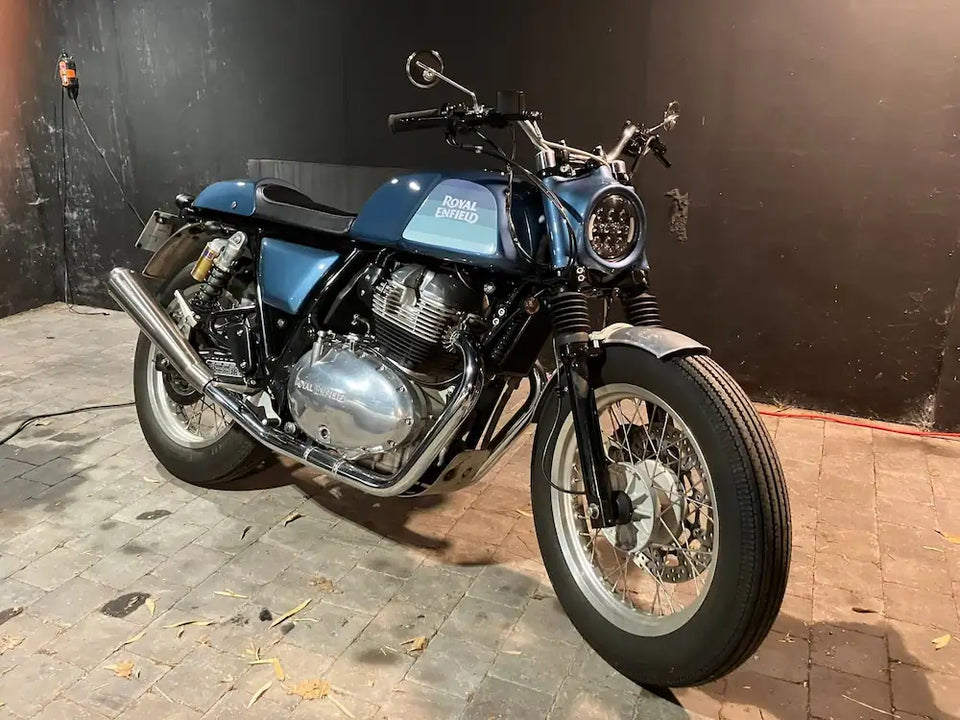 Royal Enfield Continental GT 650 in France fitted with LED Headlight Cowl for Interceptor 650, Interceptor 650 & GT 650 Front Indicator Brackets for M8/M10 Turn Signals
