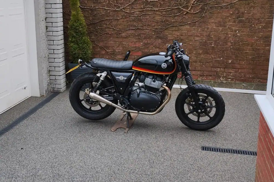 Royal Enfield Interceptor 650 in United Kingdom fitted with LED Headlight Cowl for Interceptor 650, Interceptor 650 & GT 650 Front Indicator Brackets for M8/M10 Turn Signals