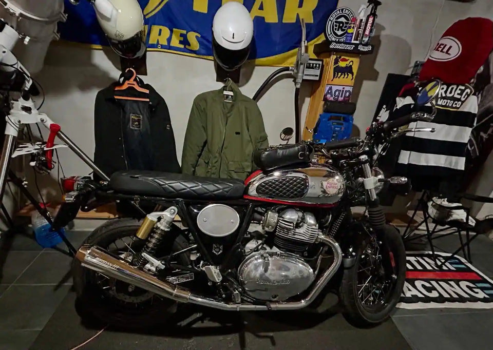 Royal Enfield Interceptor 650 in United Kingdom fitted with Interceptor 650 Custom Seat & GT 650 Custom Seat