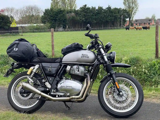 Lucas Hutchinson's Royal Enfield Interceptor 650 in United Kingdom fitted with Interceptor 650 Modular Seat Kit – Solo & Duo Setup for GT 650, Interceptor 650 High Front Mudguard for Scrambler Builds, Interceptor 650 & GT 650 Front Indicator Brackets for M8/M10 Turn Signals