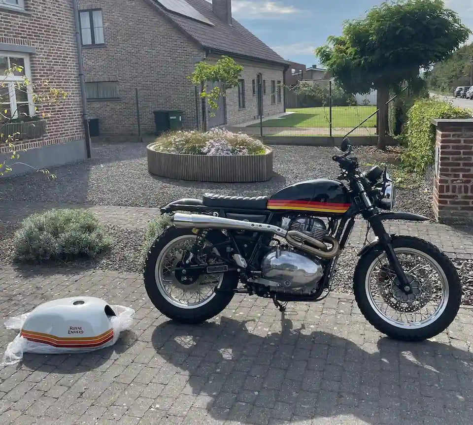 Royal Enfield Interceptor 650 in United Kingdom fitted with Scrambler Kit for Royal Enfield Interceptor 650 & Continental GT 650, Interceptor 650 High Front Mudguard for Scrambler Builds