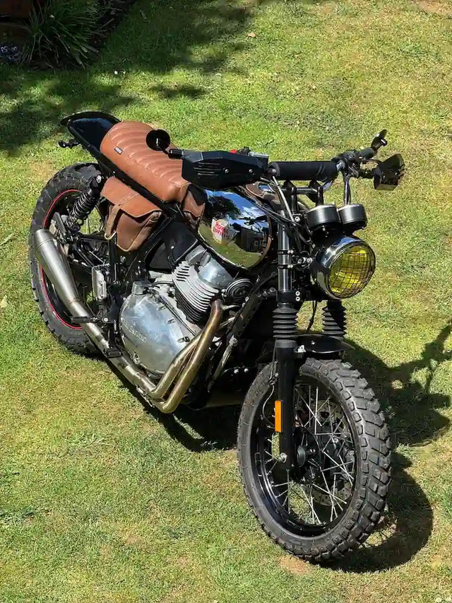 Paul Timmis's Royal Enfield Interceptor 650 in United Kingdom fitted with Scrambler Kit for Royal Enfield Interceptor 650 & Continental GT 650, Interceptor 650, GT 650 & Bear 650 Heat Shield Pair, Bullet Indicators for Café Racer Motorcycles – Pair
