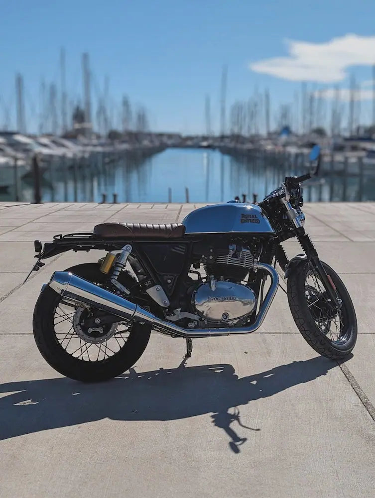 Royal Enfield Continental GT 650 in France fitted with Interceptor 650 Modular Seat Kit – Solo & Duo Setup for GT 650, Slim Side Covers for Interceptor 650 & GT 650