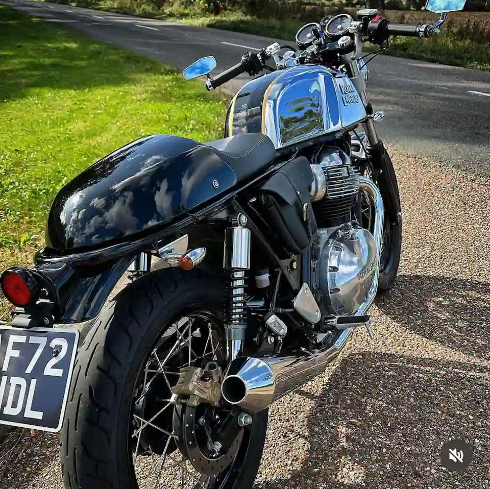Royal Enfield Continental GT 650 in United Kingdom fitted with Interceptor 650 Tail Tidy & GT 650 Tail Light Kit – E-mark / CE, Interceptor 650 & GT 650 Front Indicator Brackets for M8/M10 Turn Signals, Royal Enfield Wiring Adapter for Aftermarket Tail Lights – GT 650, Interceptor 650, Bear 650 & Hunter 350