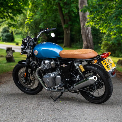 Flat Scrambler Seat fitted on Royal Enfield Interceptor 650 custom build