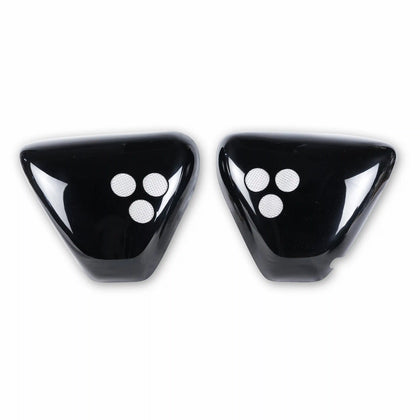 Pair of glossy black side covers for Triumph Bonneville T120 on white background