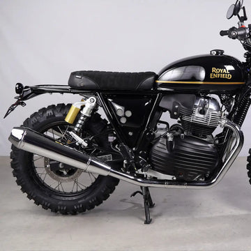 Black ribbed suede-look and leather-style single seat for Royal Enfield Interceptor 650 and Continental GT 650