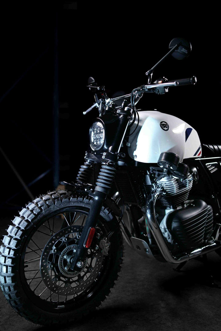 Adventure-style tank cover for Royal Enfield Interceptor 650 custom build