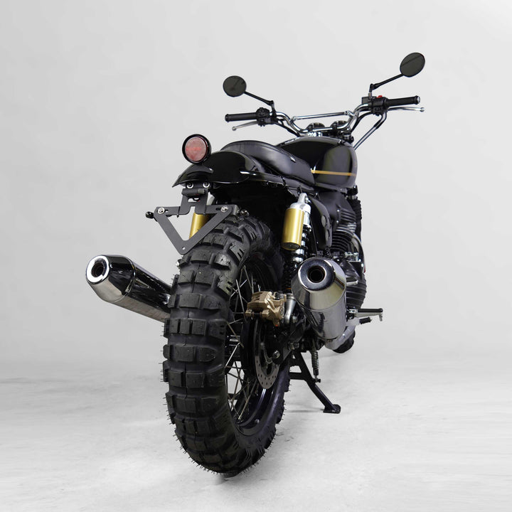 Black ribbed solo seat for Royal Enfield 650 scrambler conversion
