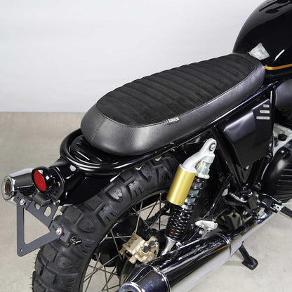 Black Suede Seat Flat Classic, best accessories for Royal Enfield Continental GT 650. Sleek design