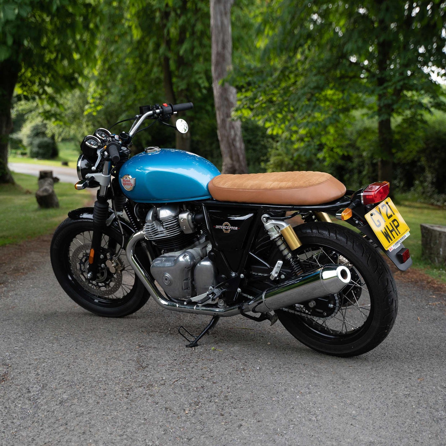 Bonvent Classic Seat in Brown Suede for Royal Enfield. Plug and play installation for custom builds