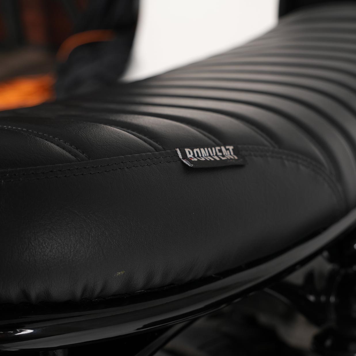 logo bonvent motorbikes on a custom seat with premium quality and finish