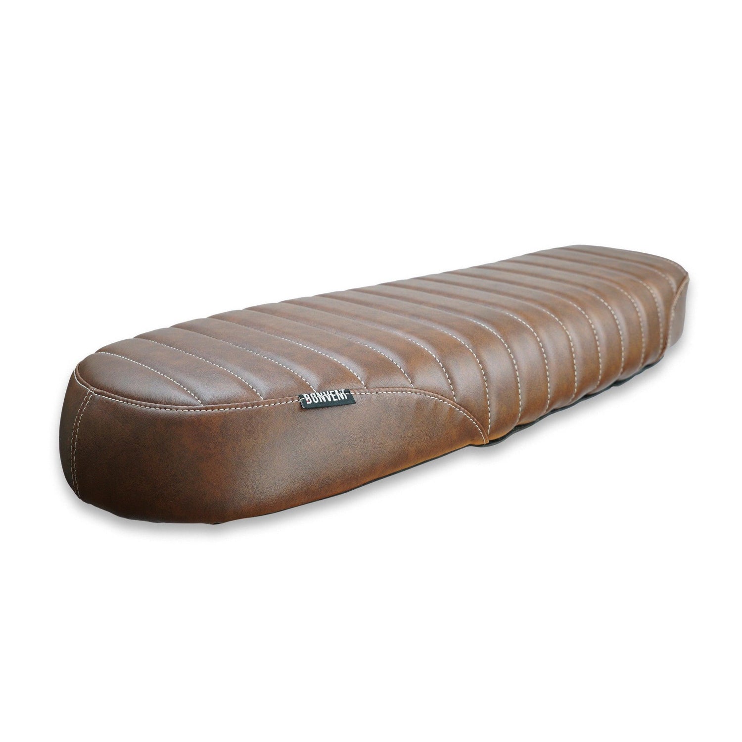 Brown classic seat finish on Royal Enfield 650 custom motorcycle