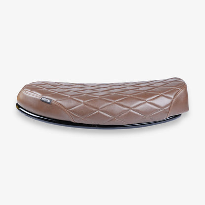 Brown diamond stitched motorcycle seat for Royal Enfield Hunter 350 custom build