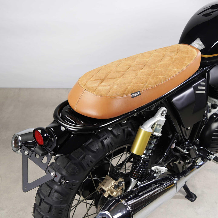 Brown diamond stitched suede Flat Scrambler Seat for Royal Enfield Continental GT 650
