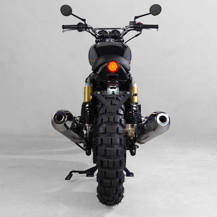 Brown ribbed solo seat for Royal Enfield 650 scrambler conversion