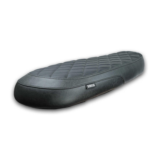 custom seat for RE inter 650 with cafe racer style, handmade by bonvent motorbikes with black diamond stitched pattern