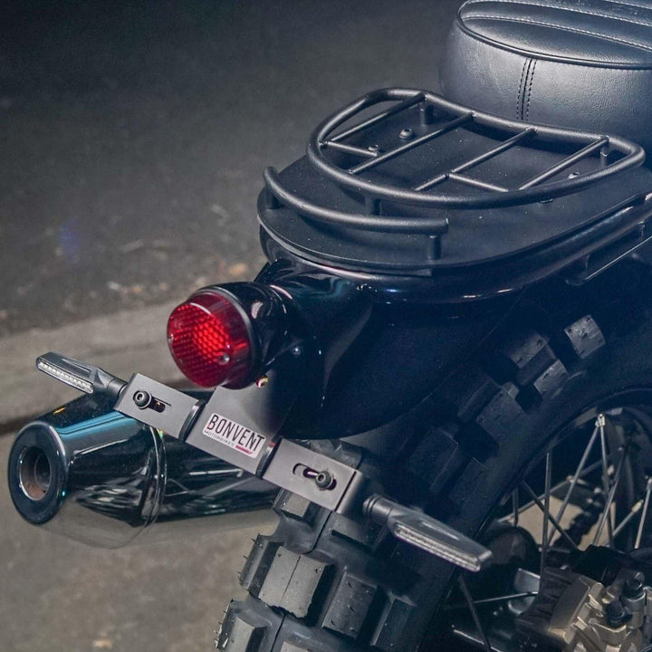 Compact luggage rack for café racer motorcycles. Tail tidy compatible and stylish for Royal Enfield