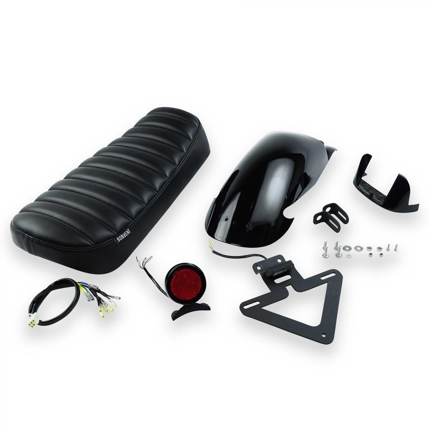 Complete scrambler kit for Royal Enfield Interceptor and GT 650. Includes seat, mudguard, and lights