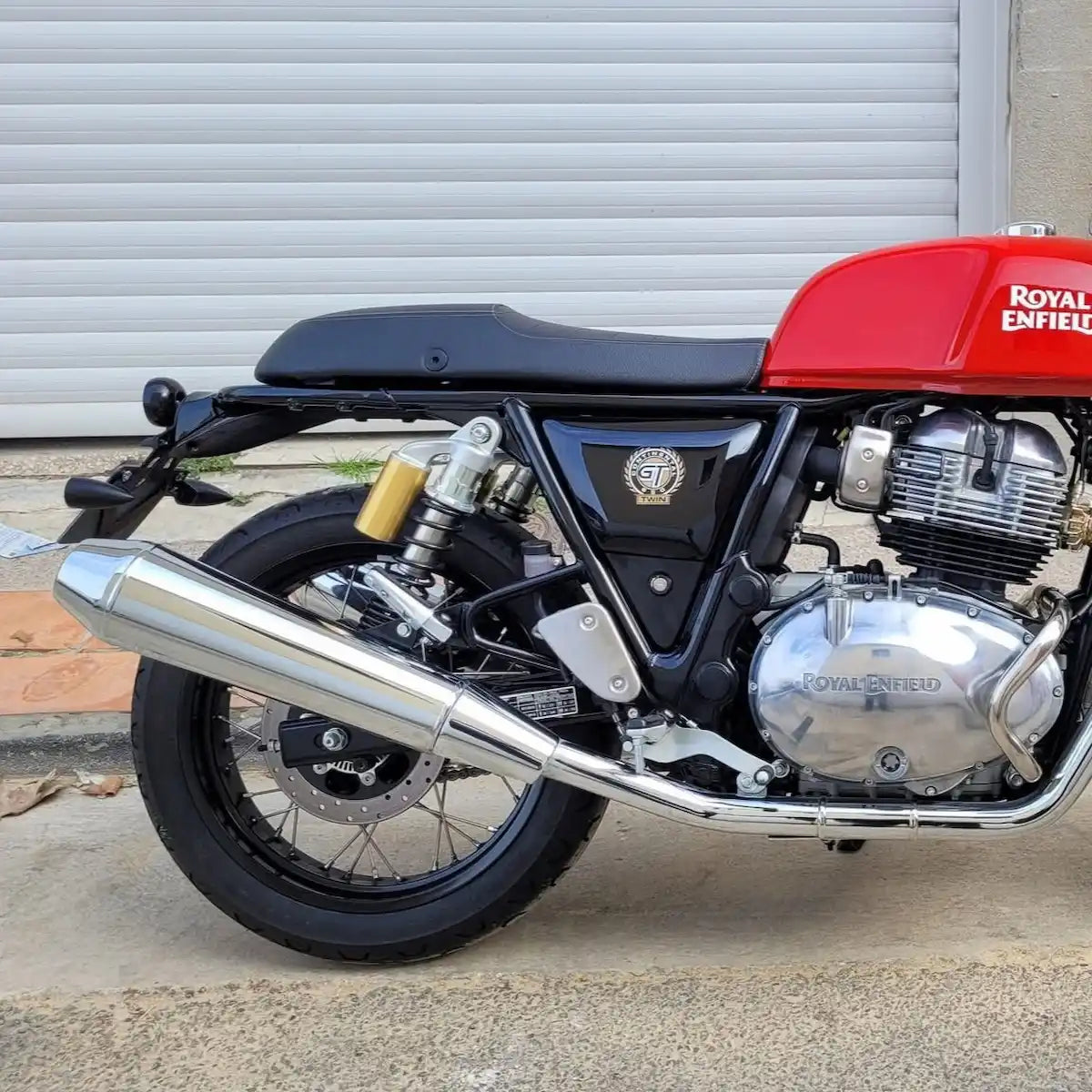 Side view of tail tidy conversion on Royal Enfield Continental GT 650