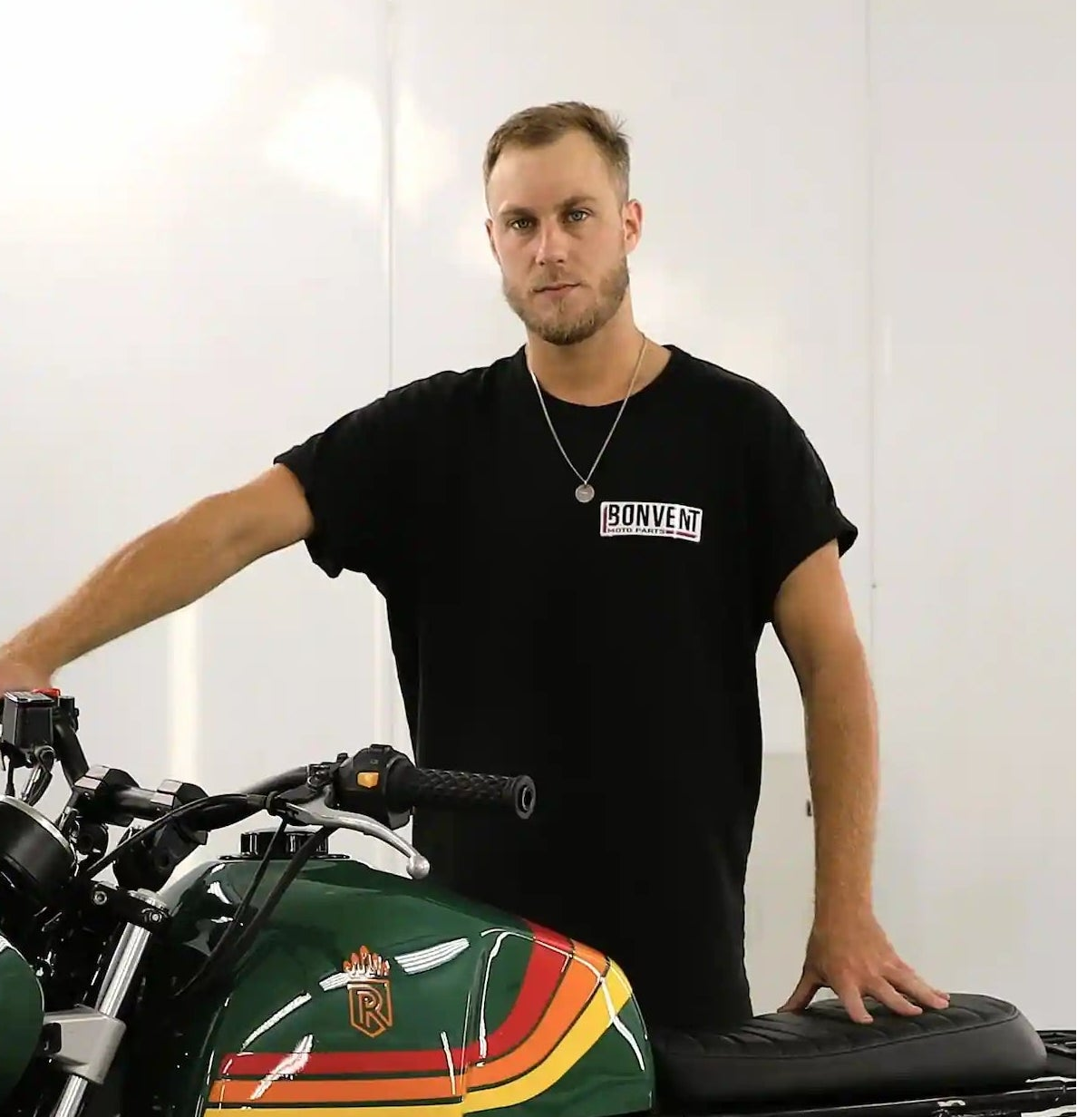 Marius from Bonvent Motorbikes providing model-specific motorcycle parts advice