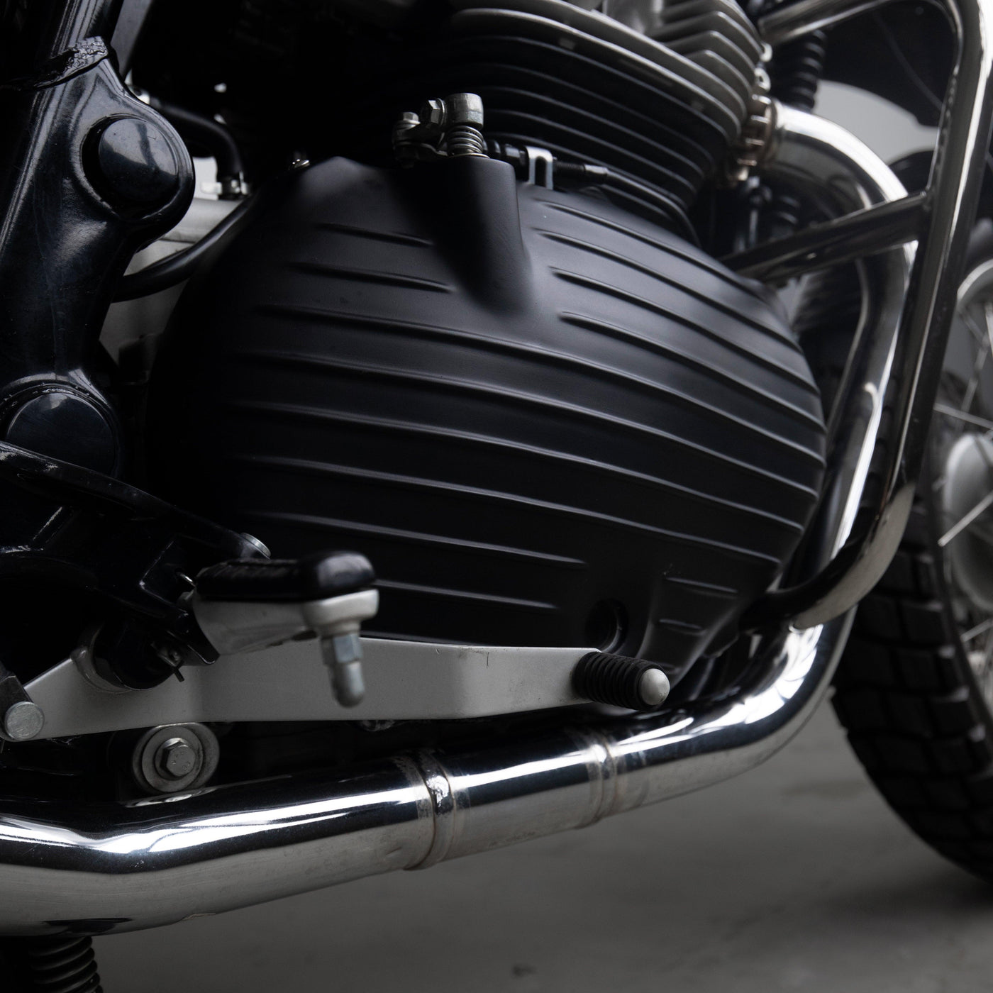 Bonvent engine cover installed on Royal Enfield Interceptor 650 custom scrambler build