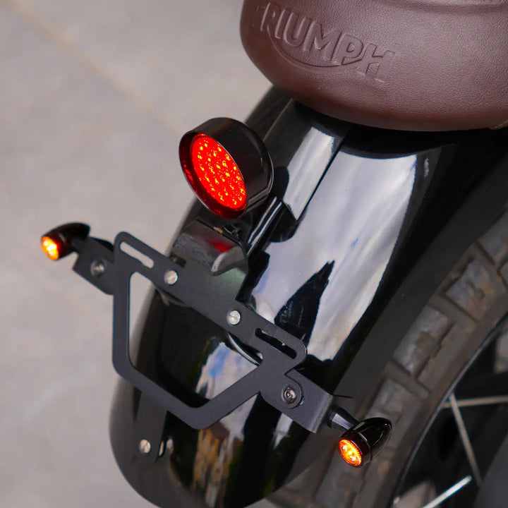 Rear indicator bracket detail for Triumph Bonneville T100 and T120 tail tidy and tail light kit