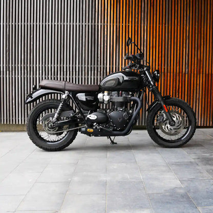 Side profile of Triumph Bonneville T100 and T120 tail tidy and LED tail light installed