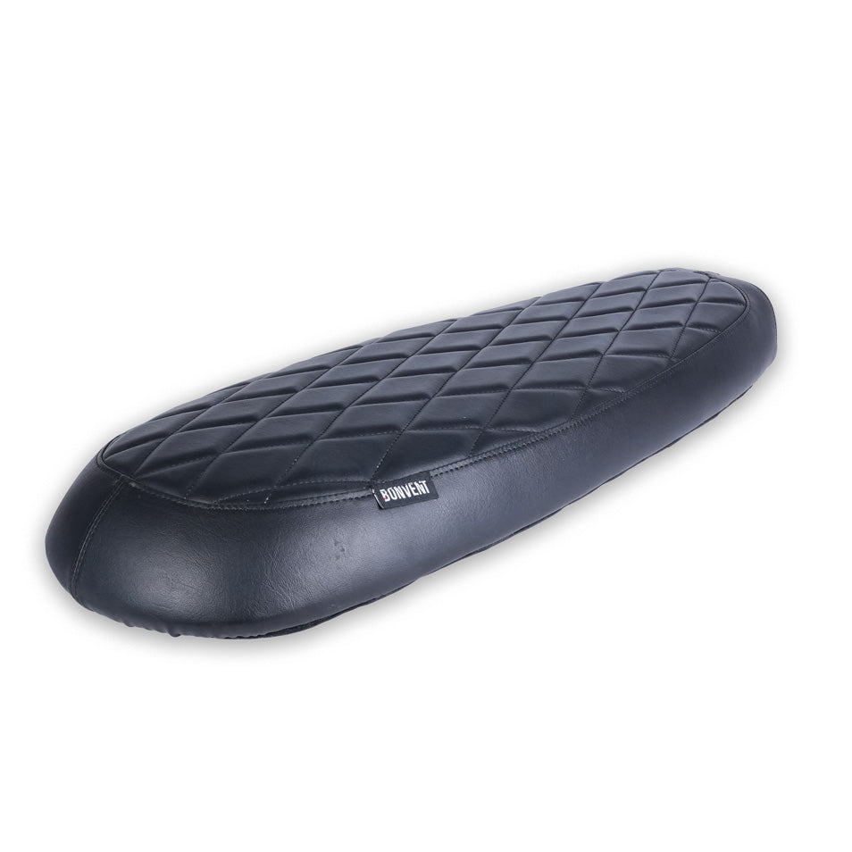Black diamond stitched Flat Scrambler Seat side view for Royal Enfield 650