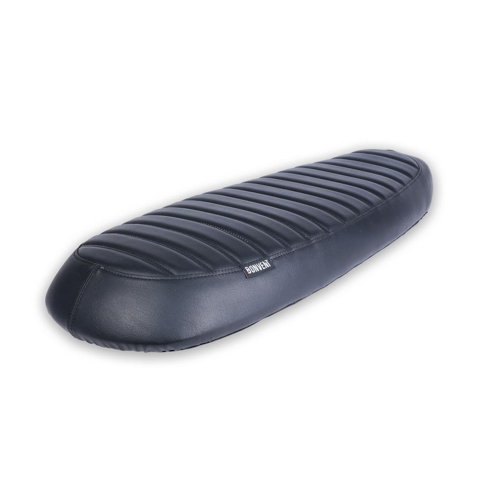 Black ribbed Flat Scrambler Seat side view for Royal Enfield 650