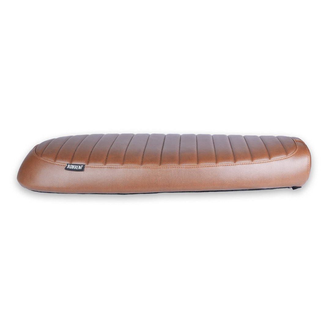 Brown ribbed Flat Scrambler Seat side view for Royal Enfield 650