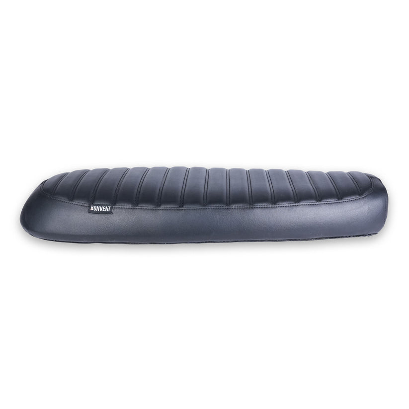 Black ribbed Flat Scrambler Seat side view for Royal Enfield Interceptor 650 and Continental GT 650