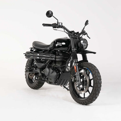Royal Enfield Hunter 350 scrambler build with high front mudguard installed