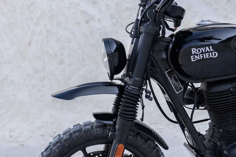 Bonvent 5.75-inch LED headlight and fork cover plate fitted to a Royal Enfield Hunter 350