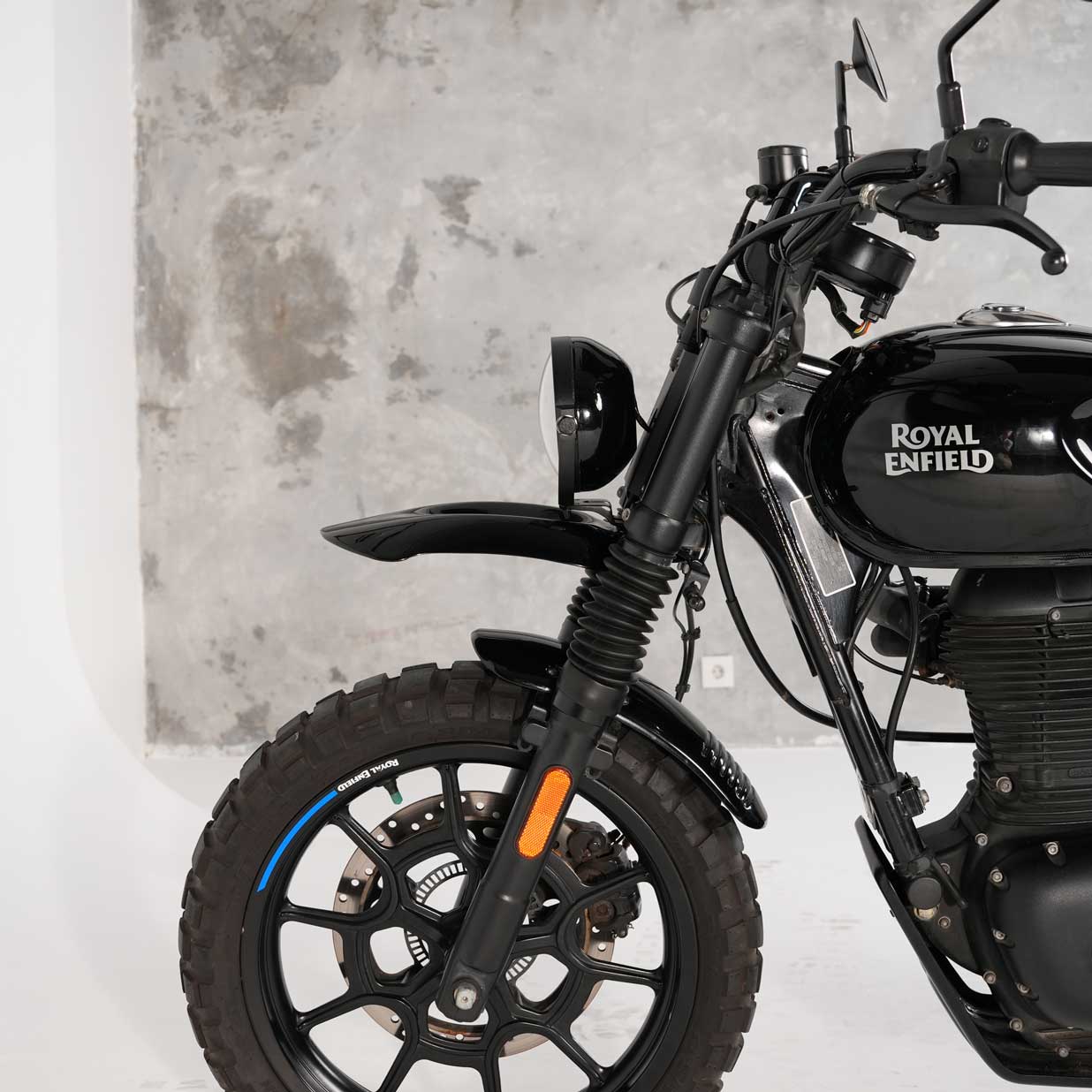 Hunter 350 mini LED headlight kit with scrambler front fender