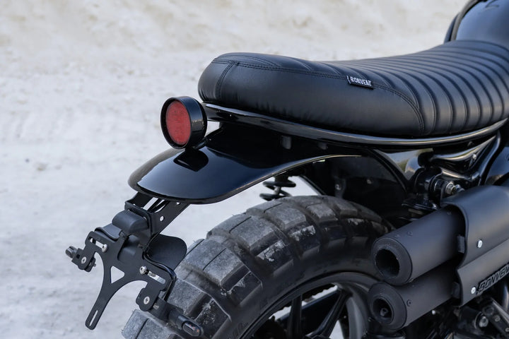 Bonvent short rear mudguard with integrated LED tail light and license plate holder on a Hunter 350