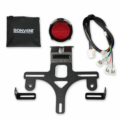 E-Mark / CE LED tail tidy kit for Royal Enfield Hunter 350 with license plate holder, plate light and plug & play factory wiring adapter.