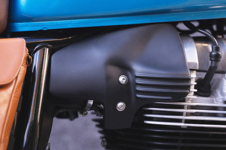 Bonvent engine heat shield following the cooling fins of the Royal Enfield Interceptor 650